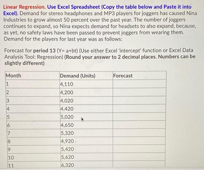 Linear Regression. Use Excel Spreadsheet (Copy
