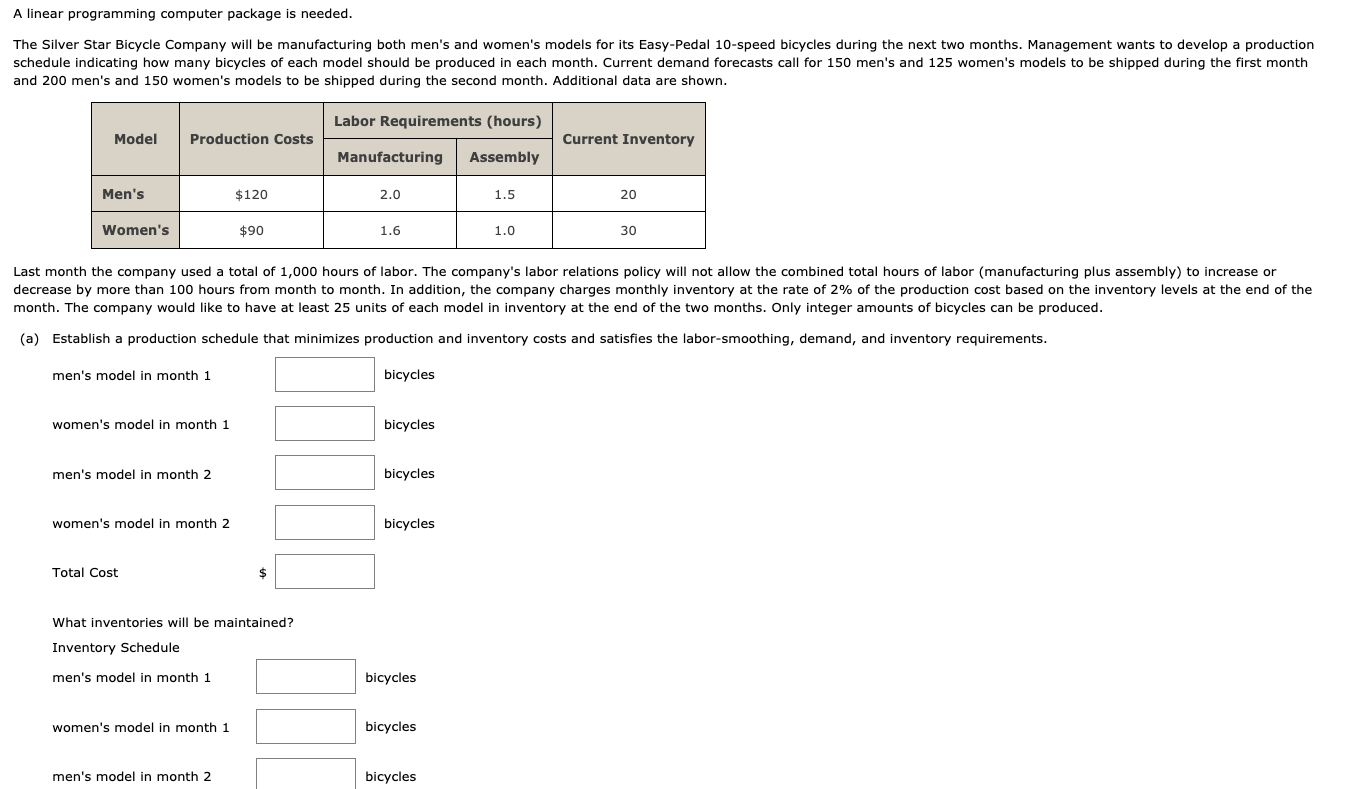 A linear programming computer package is needed.