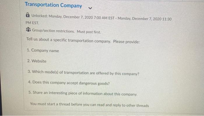 V Transportation Company Unlocked: Monday,