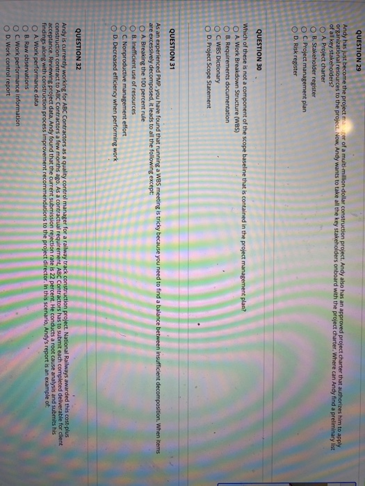 QUESTION 29 Andy has just become the project