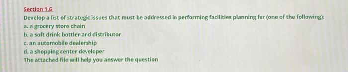 Section 1.6 Develop a list of strategic issues