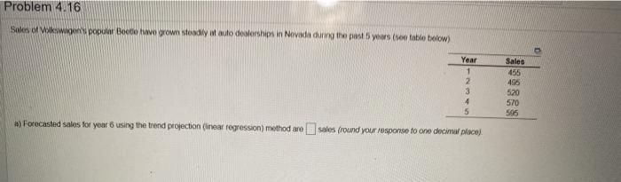 Problem 4.16 Sales of Volkswas popular Boetie