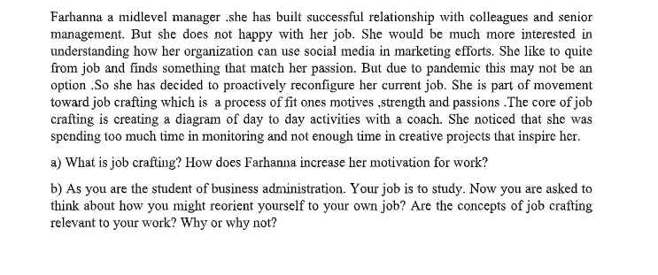 Please solve the case study Farhanna a midlevel