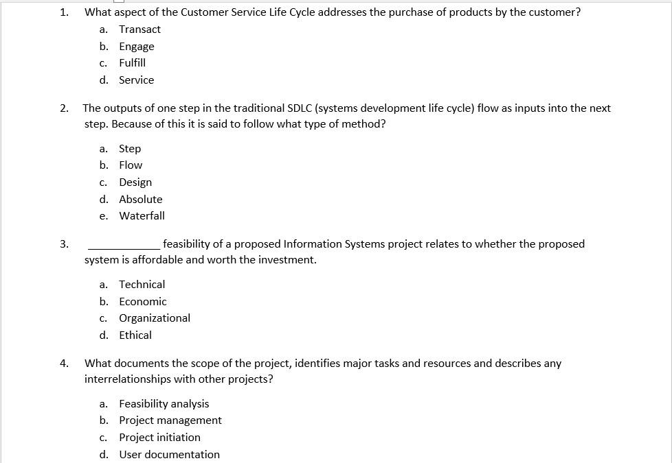 1. What aspect of the Customer Service Life Cycle