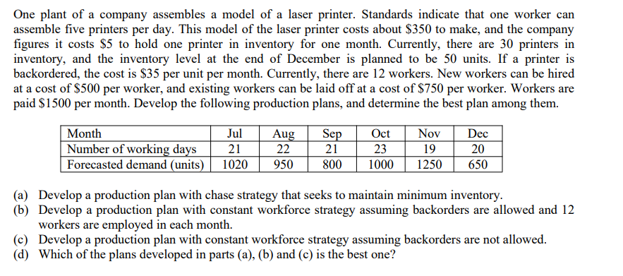One plant of a company assembles a model of a
