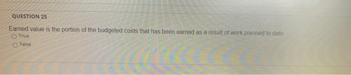 QUESTION 25 Earned value is the portion of the