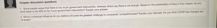 Chapter discussion questions 1. Some people argue