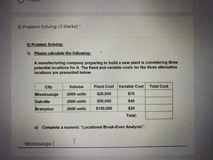 TI) Problem Solving: (3 Marks) II) Problem