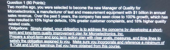Question 1 (80 Points): Two months ago, you were