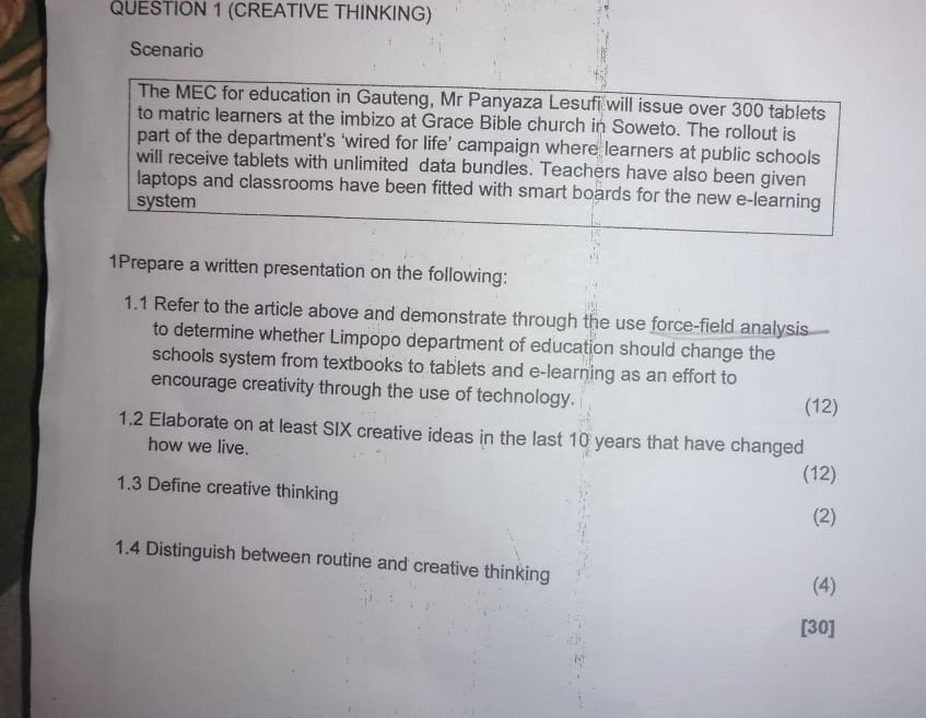 business studies QUESTION 1 (CREATIVE THINKING)