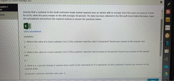 Chapter 02 Excel Activity: VLC X sestion 1 10 int