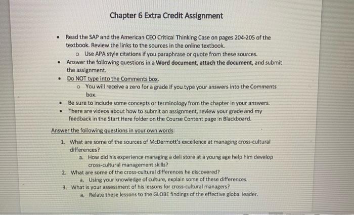 Chapter 6 Extra Credit Assignment . . Read the