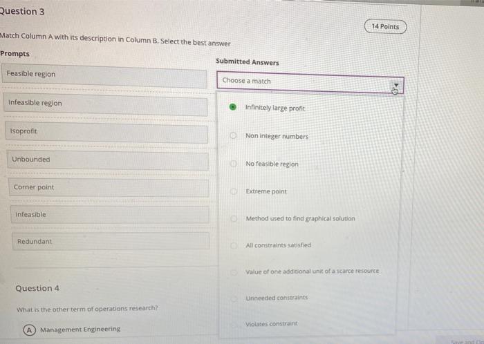 matching type only Question 3 14 Points Match