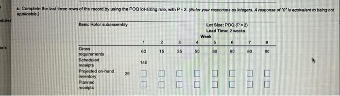 lot size is 140 e. Complete the last three rows