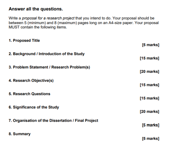 Answer all the questions. Write a proposal for a