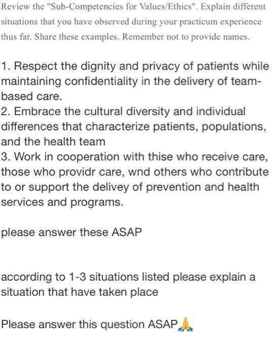 Review the "Sub-Competencies for Values/Ethics".