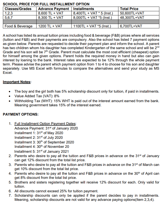 SCHOOL PRICE FOR FULL INSTALLMENT OPTION