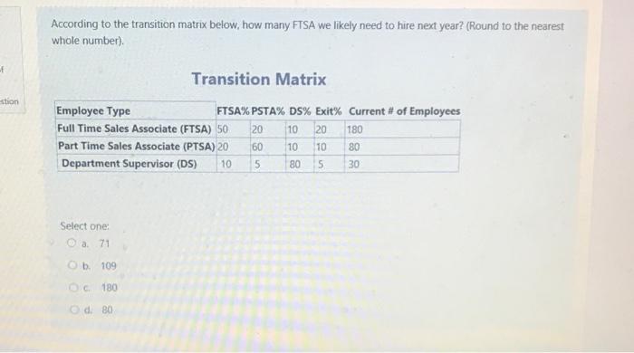 According to the transition matrix below, how