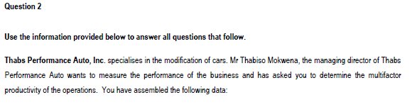 Use the information provided below to answer all