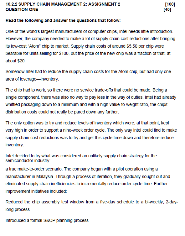 10.2.2 SUPPLY CHAIN MANAGEMENT 2: ASSIGNMENT 2