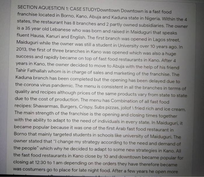 SECTION AQUESTION 1: CASE STUDY Downtown Downtown