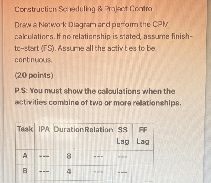Construction Scheduling \& Project Control Draw a