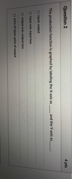 Question 2 4 pts The production function is