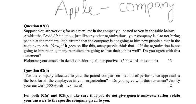Apple-company Question 02(a) Suppose you are