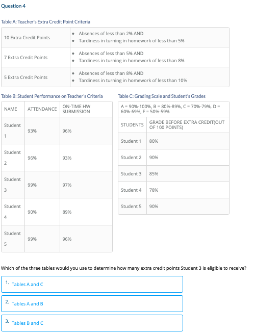 which of the three tables would you use Question