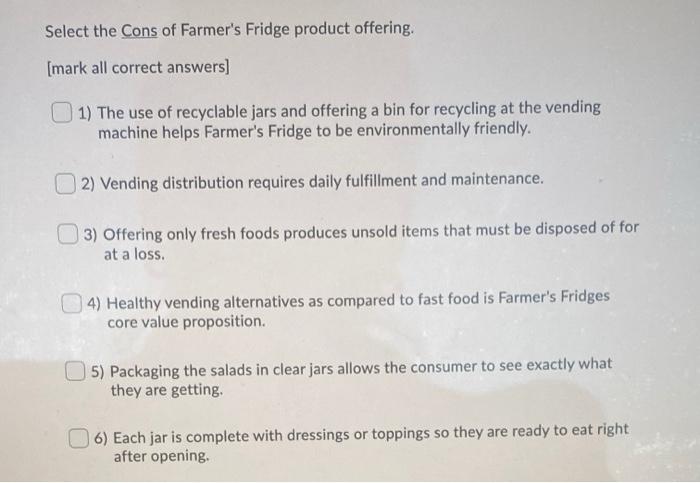 Select the Cons of Farmer's Fridge product
