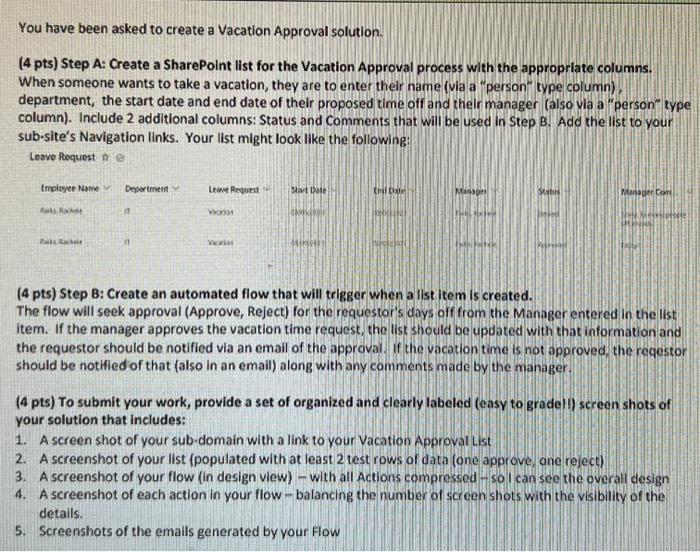 You have been asked to create a Vacation Approval