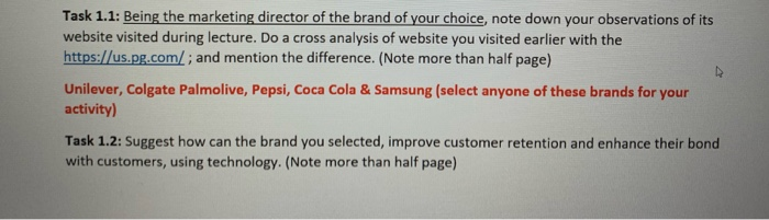 Task 1.1: Being the marketing director of the