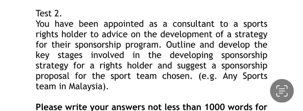 Test 2 You have been appointed as a consultant to