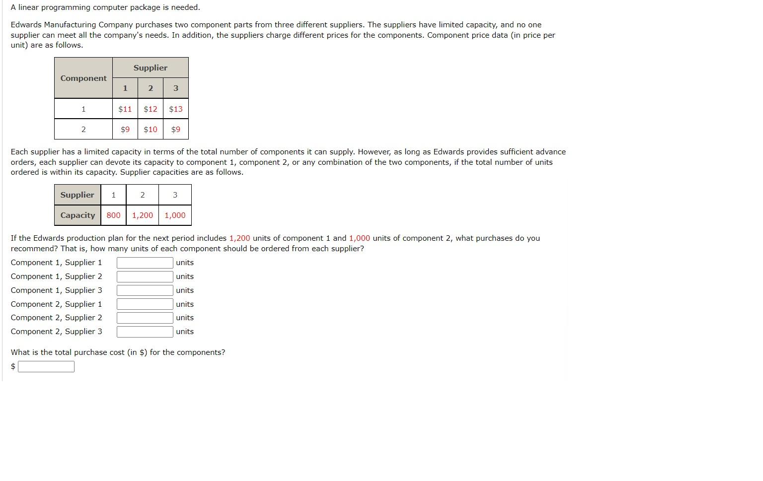 A linear programming computer package is needed.