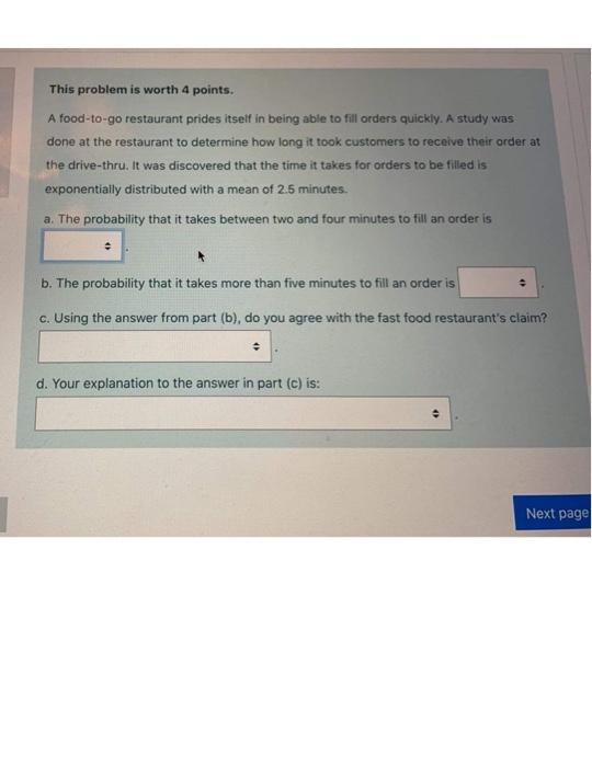 This problem is worth 4 points. A food-to-go