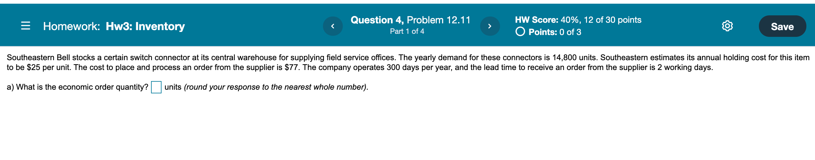 = Homework: Hw3: Inventory Question 4, Problem
