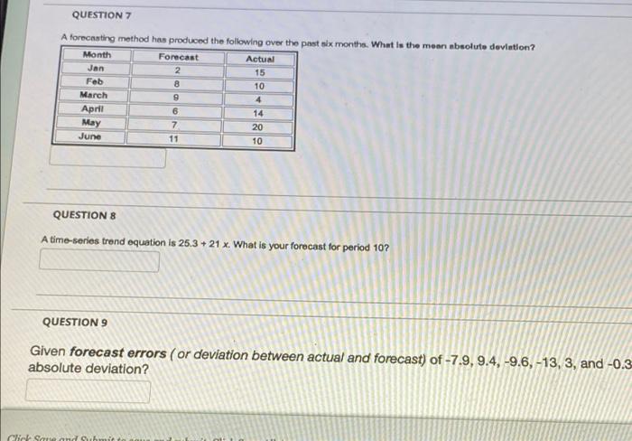 Question 9 says What is the mean absolute