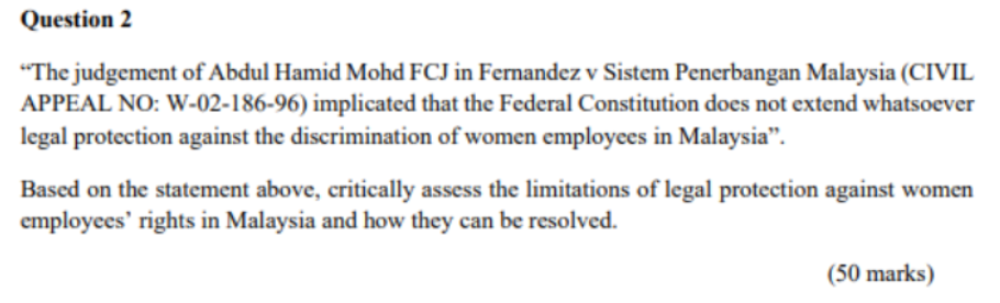 Question 2 The judgement of Abdul Hamid Mohd FCJ