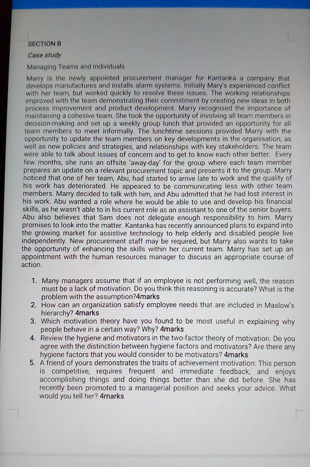 SECTION B Case study Managing Teams and