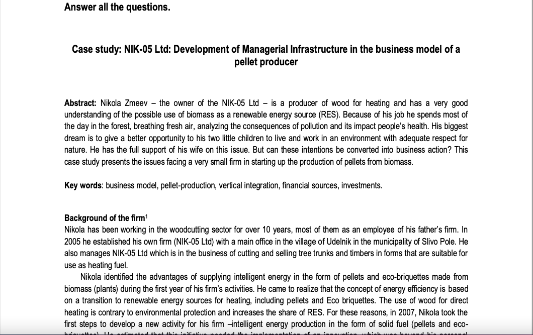 Answer all the questions. Case study: NIK-05 Ltd: