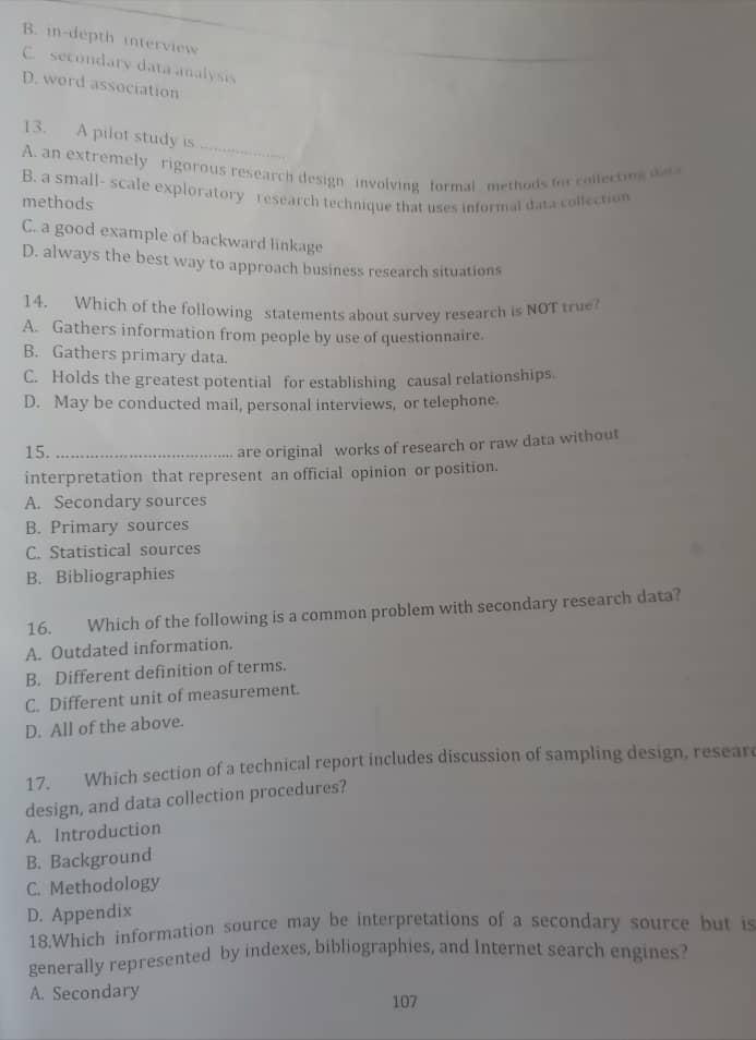 B in-depth interview Csecondary data analysis D.