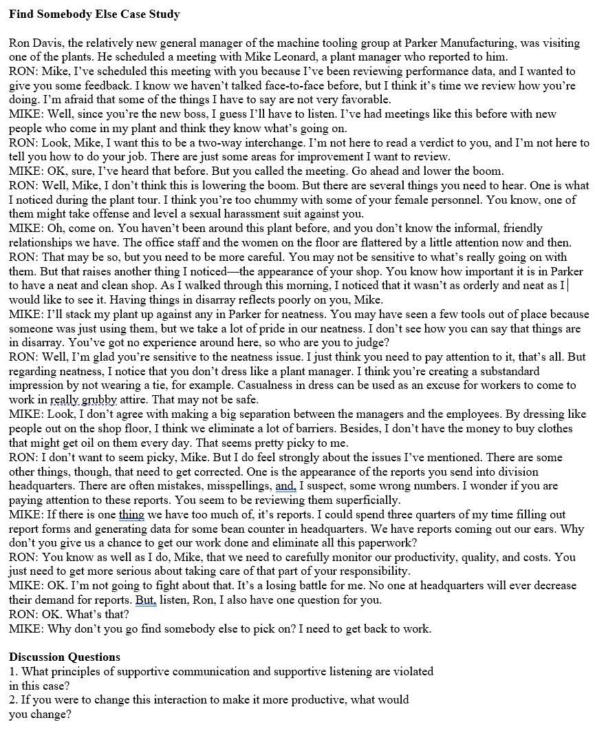 Find Somebody Else Case Study Ron Davis, the