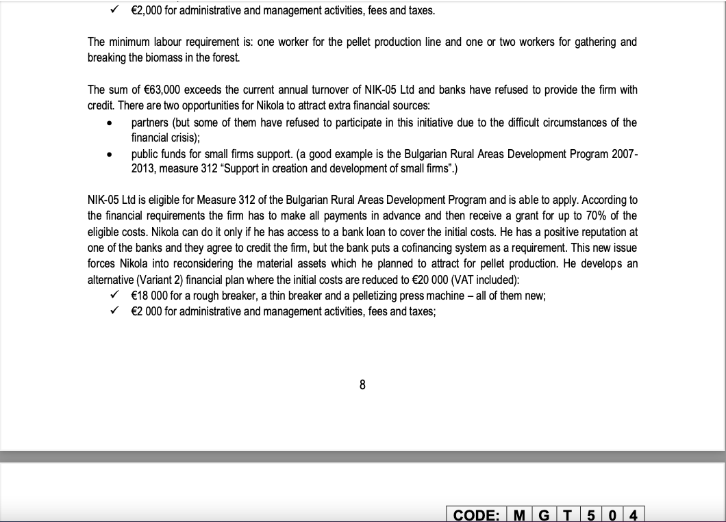 Answer all the questions. Case study: NIK-05 Ltd: