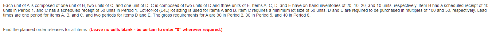 M M Item A OH = 20 LT = 1 SS = 0 Q = L4L Period