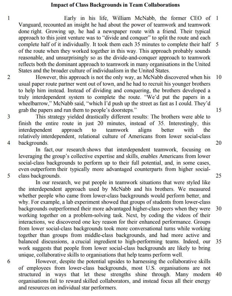 Impact of Class Backgrounds in Team