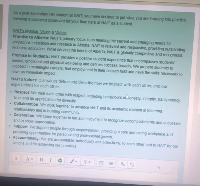 As a post-secondary HR student at NAIT, you have