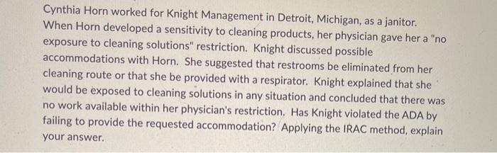 Cynthia Horn worked for Knight Management in