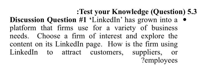 :Test your Knowledge (Question) 5.3 Discussion