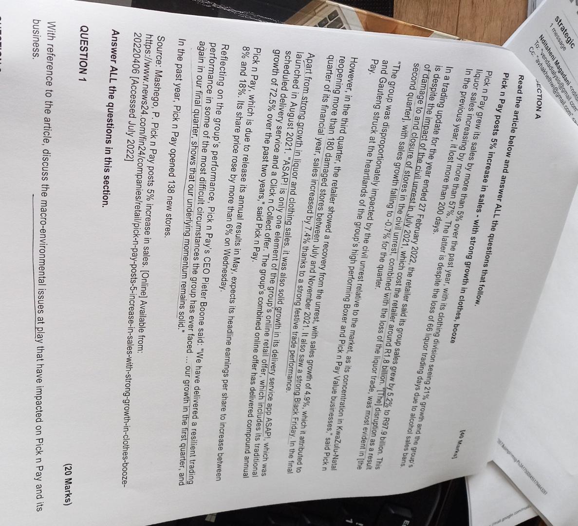 Read the article below and answer ALL the