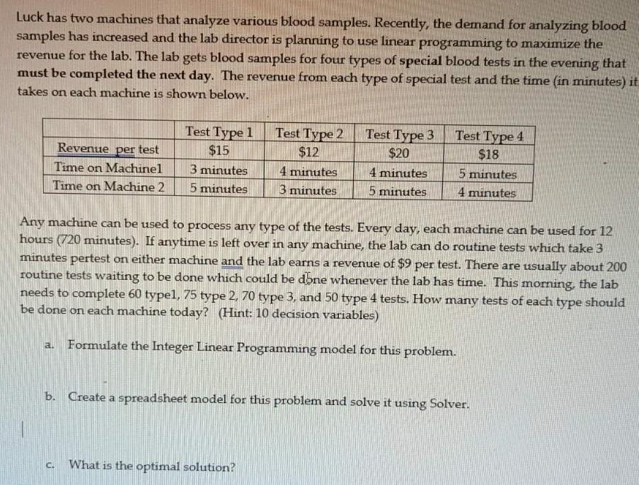 Luck has two machines that analyze various blood